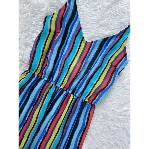 Buttons SZ S Woman’s Vibrant Multicolored Vertical Striped Maxi Dress - Picture 8 of 12